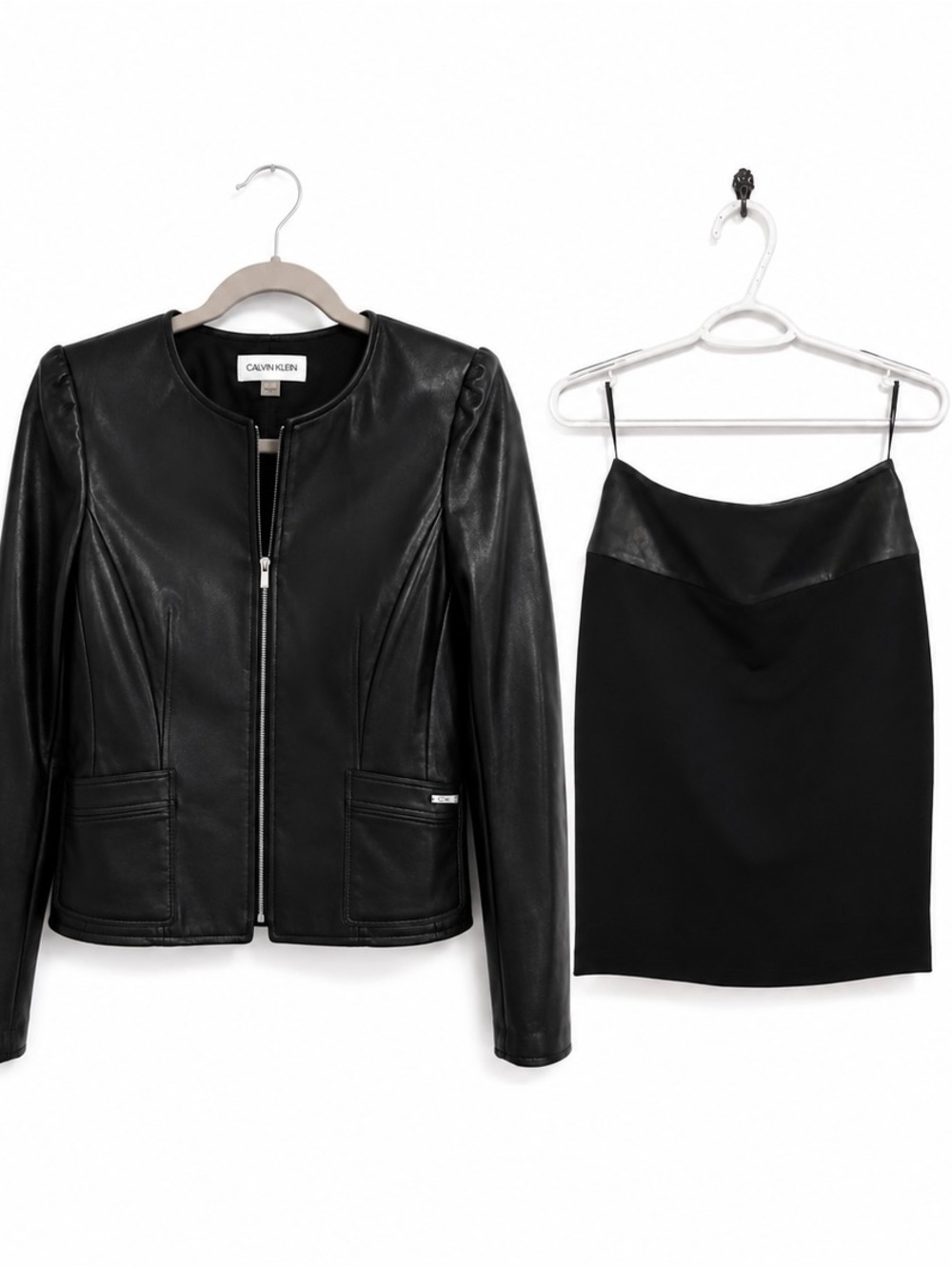 Calvin Klein Black Leather Zip-Front Jacket